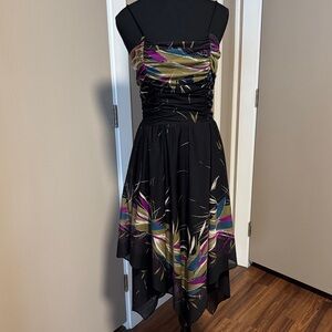 Asymmetrical Black Floral-Print Spaghetti Strap Dress